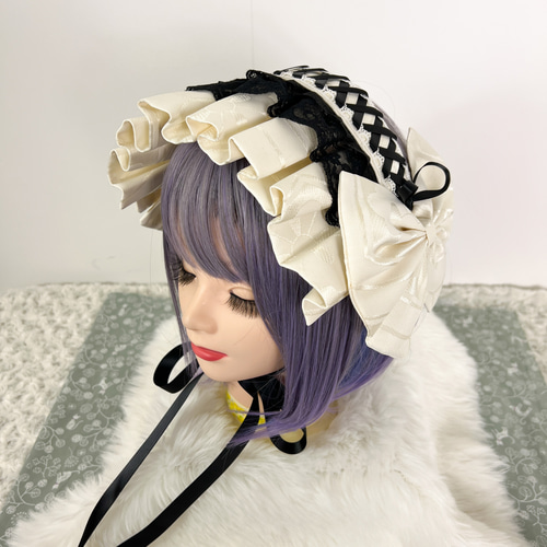 白練×編上げブラックボンネット風ヘッドドレス ヘッドドレス