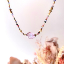 天然石紫水晶和電氣石珠項鍊奧地利珠和堇青石 14k 包金 第1張的照片