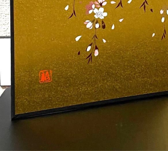 桜金屏風　19センチ　雛祭り　金紙屏風　蒔絵　お雛様小物　日本製　ディスプレイ用 5枚目の画像