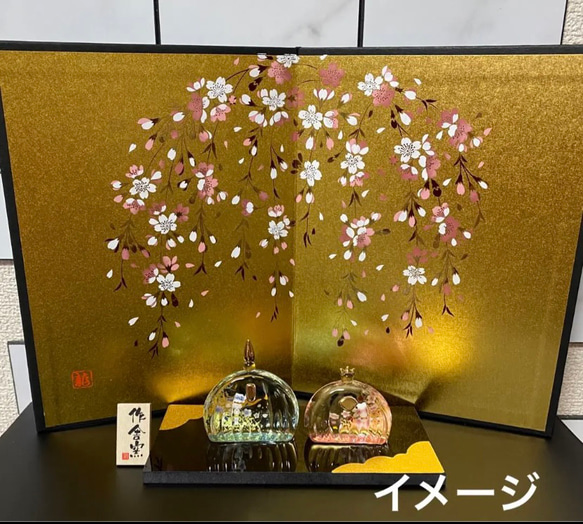 桜金屏風　19センチ　雛祭り　金紙屏風　蒔絵　お雛様小物　日本製　ディスプレイ用 3枚目の画像