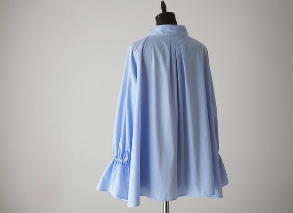 生地変更/再販◎ラグランスリーブ・タックシャツ　ライトブルー・ペールブルー　cotton100% (数量限定生地) 17枚目の画像