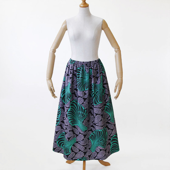 【受注制作】アフリカ布のギャザースカート（ボタニカル）アフリカンプリント アフリカンファブリック 6枚目の画像
