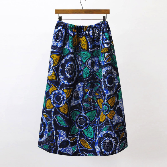 【受注制作】アフリカ布のギャザースカート（ボタニカル）アフリカンプリント アフリカンファブリック 4枚目の画像