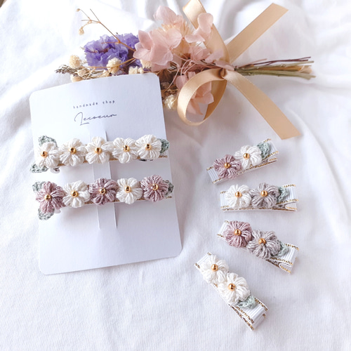 お揃いꕤ親子リンクコーデ お花のバレッタ&ベビーヘアクリップ