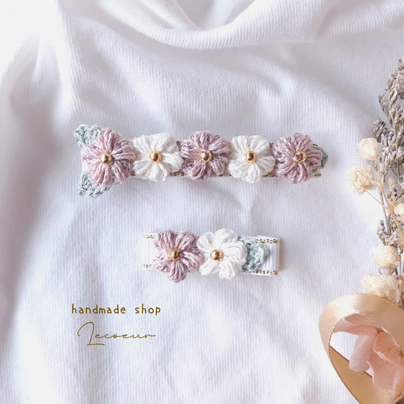 お揃いꕤ親子リンクコーデ お花のバレッタ&ベビーヘアクリップ