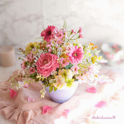 フラワーアレンジメント　ハンドメイド　造花　バラ　ガーベラ　ラナンキュラス　陶器 f8256741a069cac9a02b45b757aa08