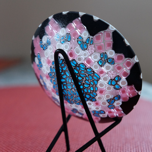【美品未使用】ベネチアンガラス 小皿ミルフィオリ φ77 ピンク ハンドメイド ベネチアンガラス ヴェネチアンガラス ミルフィオリ お皿