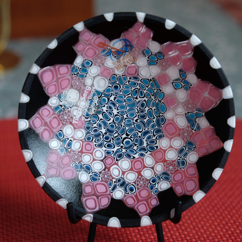 【美品未使用】ベネチアンガラス 小皿ミルフィオリ φ77 ピンク ハンドメイド ベネチアンガラス ヴェネチアンガラス ミルフィオリ お皿
