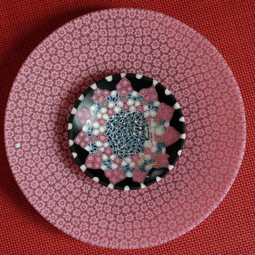 【美品未使用】ベネチアンガラス 小皿ミルフィオリ φ77 ピンク ハンドメイド ベネチアンガラス ヴェネチアンガラス ミルフィオリ お皿
