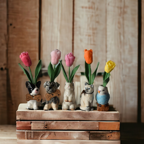 ◇粘土のお花◇ チューリップ アニマルベース シュナウザー T943