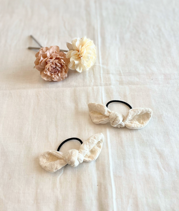 2個セット＊ ヘアゴムセット 刺繍 ひな祭り 入園式 入学式 ヘアゴム