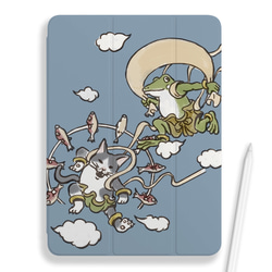 手帳型iPadケース　風神雷神（ブルーグレー） 1枚目の画像