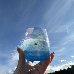 スカイブルー&バブル オーシャンアート レジンアート ヤシの木 砂 海