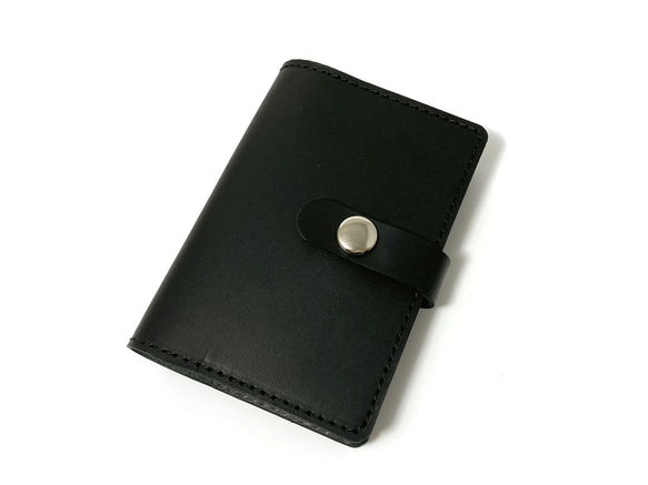 送料無料 レザー カードケース 20ポケット コンパクト カード入れ 牛革 ヌメ革 革小物 ブラック 1枚目の画像