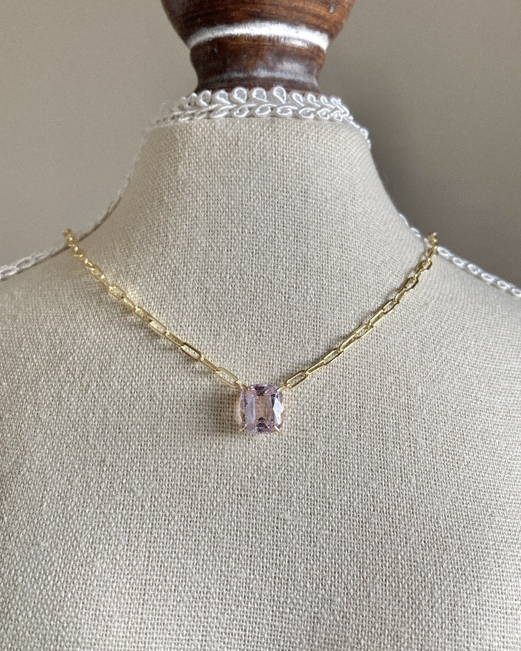 【9月誕生石・14kgf】クンツァイト オーバルリンクチェーン ネックレス ー金属アレルギー対応ー