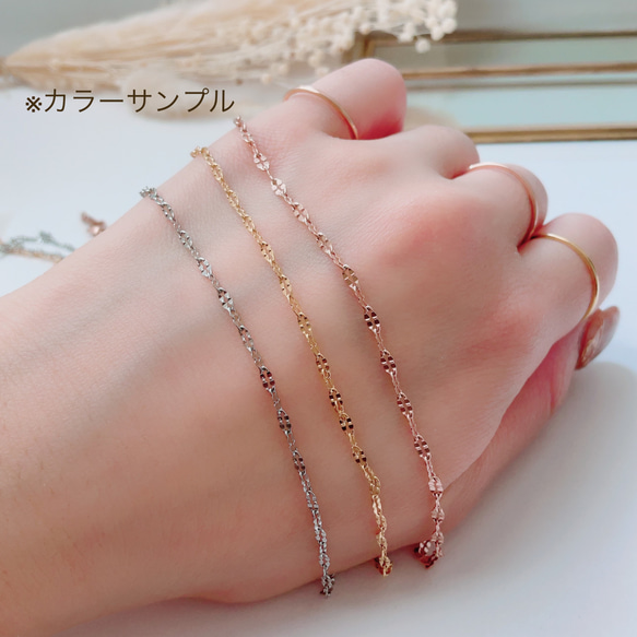 ピンクゴールドペタルチェーンネックレス/桜色　春　つけっぱなしOK サージカルステンレス　重ね付け　シンプル　さくら 2枚目の画像