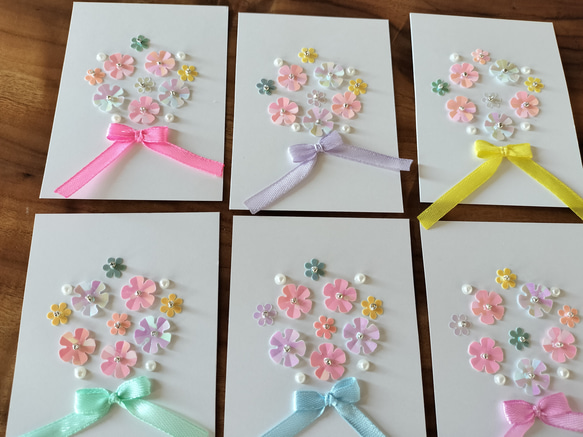 【ミニカード】紙刺繍メッセージカードミニ　花束　6枚セット 2枚目の画像