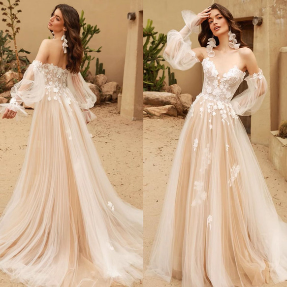 ウェディングドレス ウエディングオフショルダー Aライン 結婚式
