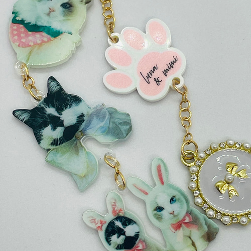 猫ちゃんオシャレ3連キーホルダー オリジナルキーホルダー 両面
