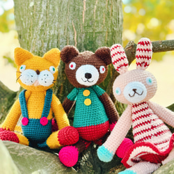 レトロ色系インテリア編みぐるみ ネコ/ウサギ/クマ 赤ちゃん/ベビー