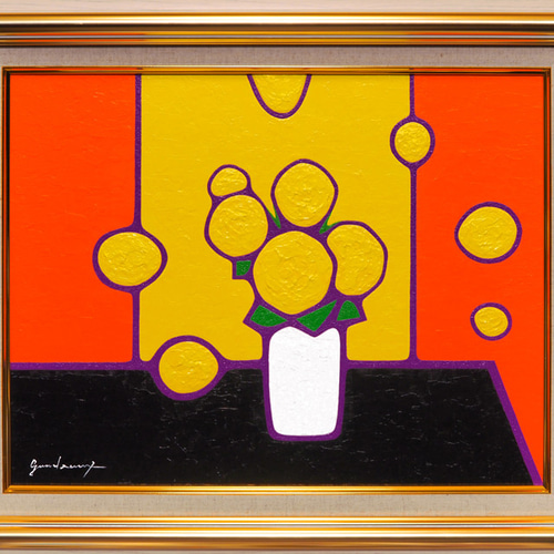 新絵具U35使用○厚塗り『黄色い花』○がんどうあつし肉筆絵画F6UVアクリル額付 絵画 GANDEAUX 通販｜Creema(クリーマ)  17308381