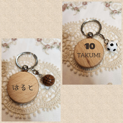 ウッドバーニング ボールペンキーホルダー イラスト 名入れ 無料 名前入り名前 スポーツチャーム付きキーホルダー 名入れ ウッドバーニング 入園 入学