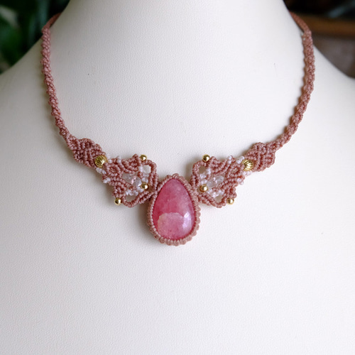 #1317 ♡インカローズ&ストロベリークォーツ天然石♡マクラメネックレス 1317 ♡インカローズ&ストロベリークォーツ天然石♡マクラメネックレス