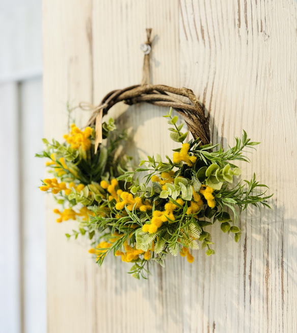 幸せな春待ちミモザとユーカリのリースno.5 アーティフィシャル  