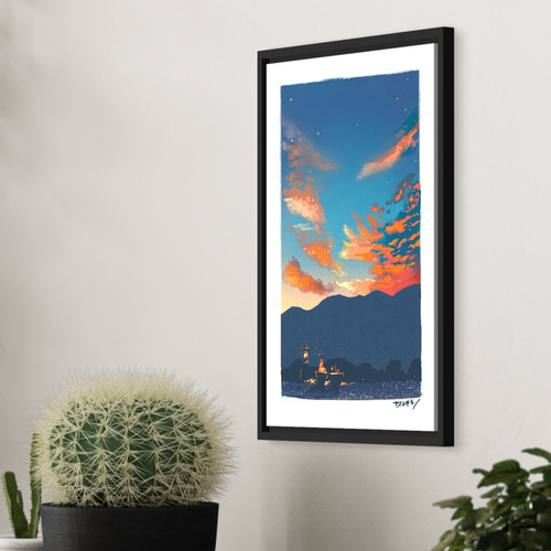 【匿名配送】絵画　「夕暮れ時」　A4サイズ額つき 0_50af9e6a633d21e243250ac88d22