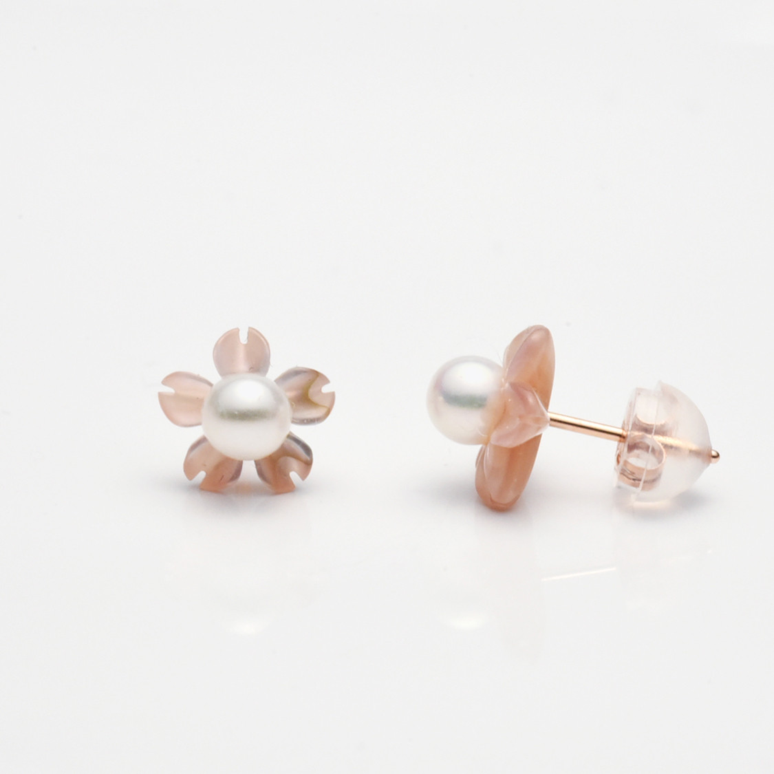K10PGあこやベビーパール桜ピンクシェル ピアス