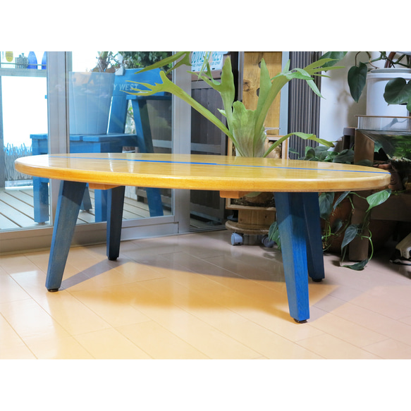 サーフボード風ローテーブル（座卓）無垢材 1枚目の画像