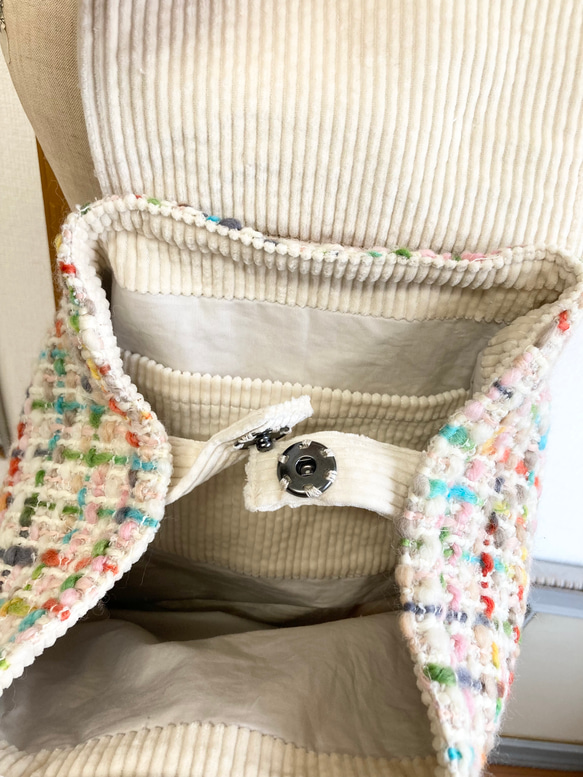 春のお出かけ❤️カラフルツイード素材のリュックサックバッグ（カラフルベージュ） 8枚目の画像