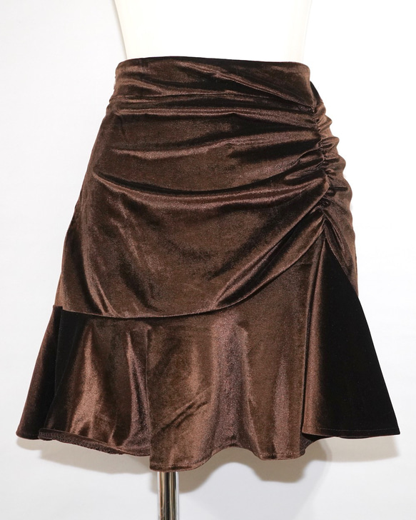 Shirring Point Velvet Mini Skirt（brown) ミニスカート ブラウン 茶色 ガーリー 10枚目の画像