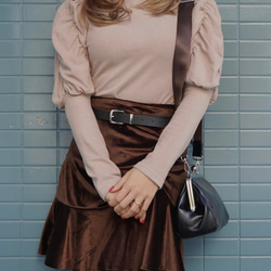 Shirring Point Velvet Mini Skirt（brown) ミニスカート ブラウン 茶色 ガーリー 4枚目の画像