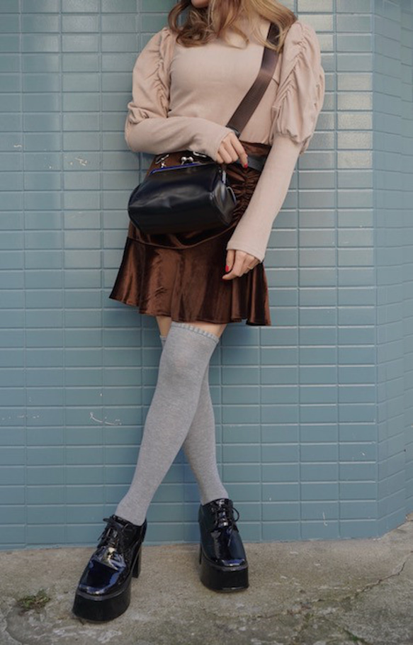 Shirring Point Velvet Mini Skirt（brown) ミニスカート ブラウン