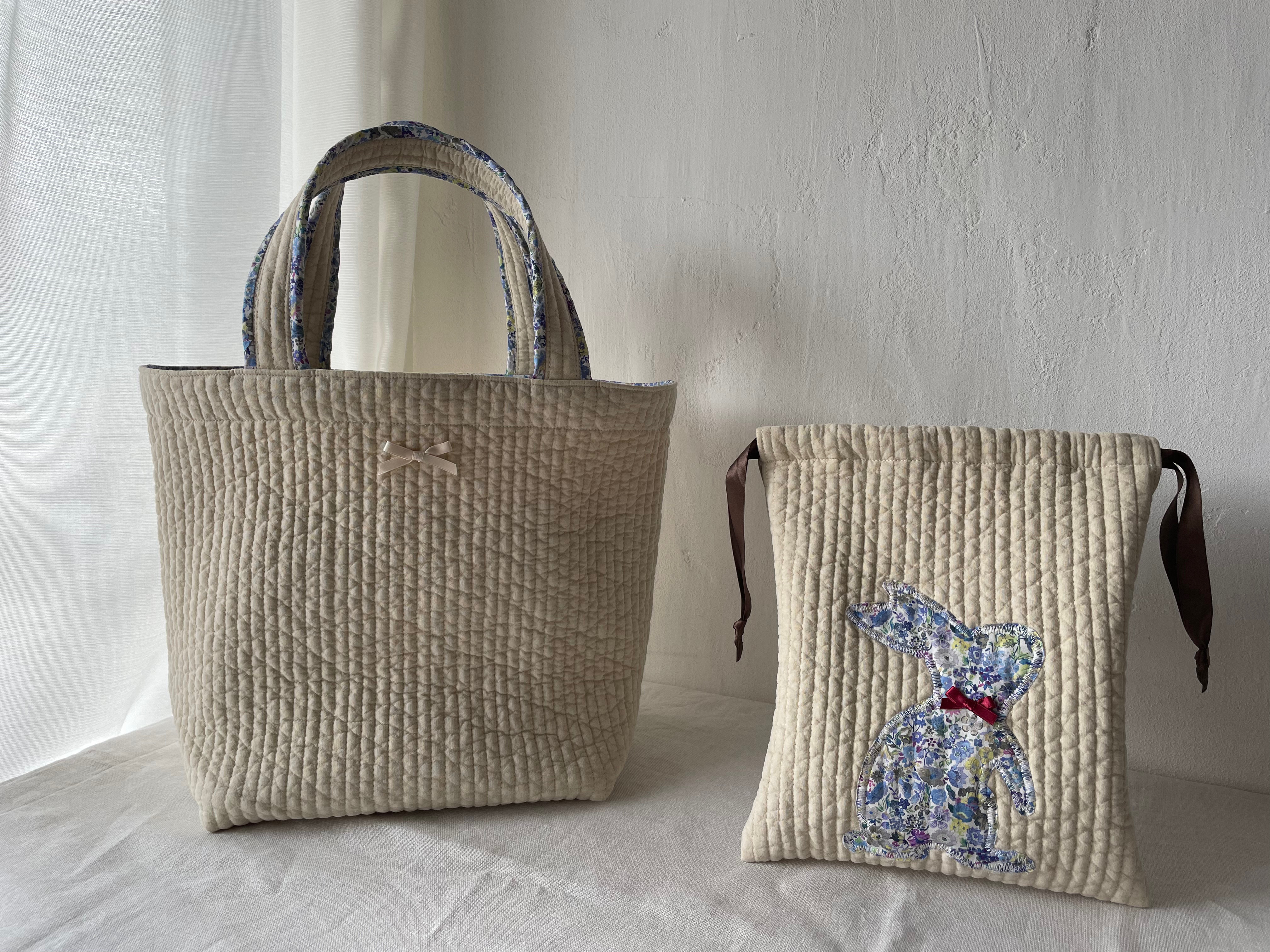ヌビトートバッグ巾着ポーチつき　2点セット　ベージュ