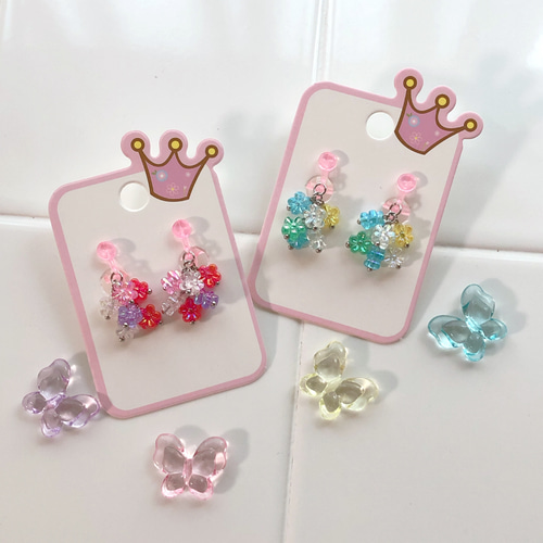 花型ビーズが可愛い シャラシャラビーズイヤリング キッズアクセサリー 
