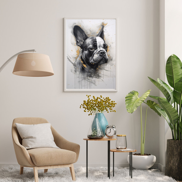 【KENSHIN (犬神) - フレンチブルドッグ犬 No.1】風水画 アートポスター 犬の絵 犬の絵画 犬のイラスト 7枚目の画像