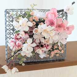 【桜花爛漫～Lace Frame Arrangement WHT/GRY】 アーティフィシャルフラワー お祝い ギフト 5枚目の画像