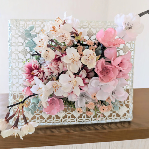 桜花爛漫～Lace Frame Arrangement WHT/GRY】 アーティフィシャル 