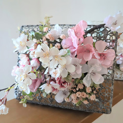 【桜花爛漫～Lace Frame Arrangement WHT/GRY】 アーティフィシャルフラワー お祝い ギフト 6枚目の画像