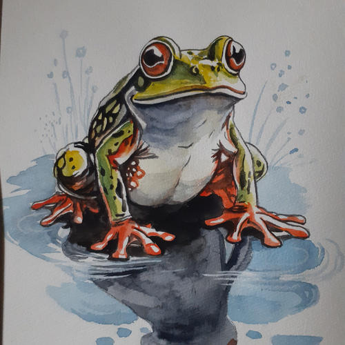 水彩画 カエル 絵画 makochin 通販｜Creema(クリーマ) 17309364
