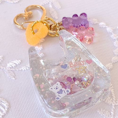専用ページ　レジンキーホルダー　春の桜くまちゃんキーホルダー　３点 くまちゃんのキラキラエコバッグ風レジンシェイカーキーホルダー