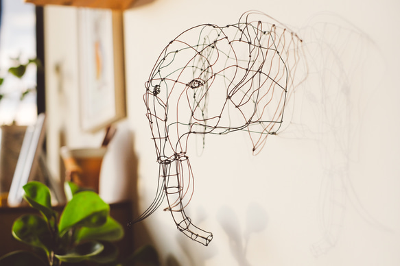 立体ワイヤーアート：ゾウの顔【1点もの】【壁掛け】 3枚目の画像