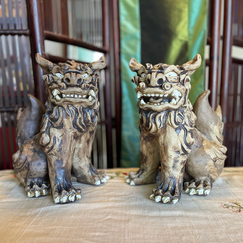 沖縄獅子手作り /Okinawa Shisa handmade（□今宵二人でふれシーサー 