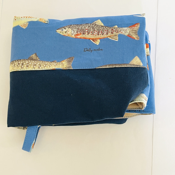 大きめサイズ　淡水魚レッスンバック　ブルー/11号帆布ネイビー切替　35×45 ループからバッグ底35cm対応 11枚目の画像