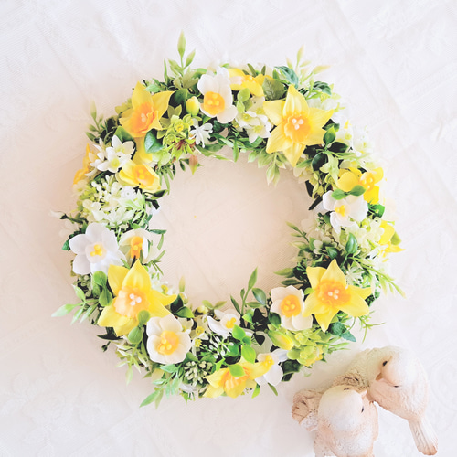 水仙リース(アーティフィシャルフラワー使用、約25cm) ナチュラル