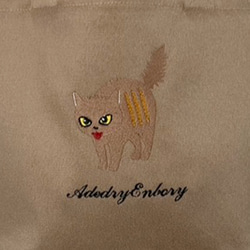 【送料無料】威嚇サビ猫の刺繍のレギュラーキャンバスミニトートバッグ 6枚目の画像
