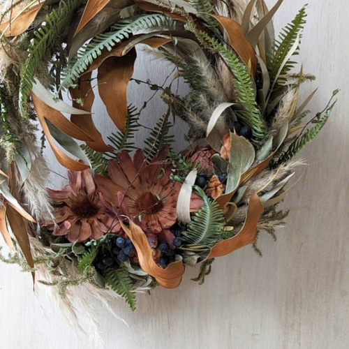 専用感謝sale＊大輪サルフレア＆グレビレア  　ドライフラワーリース 大輪サルフレア＆グレビレア ドライフラワーリース ドライフラワー fu