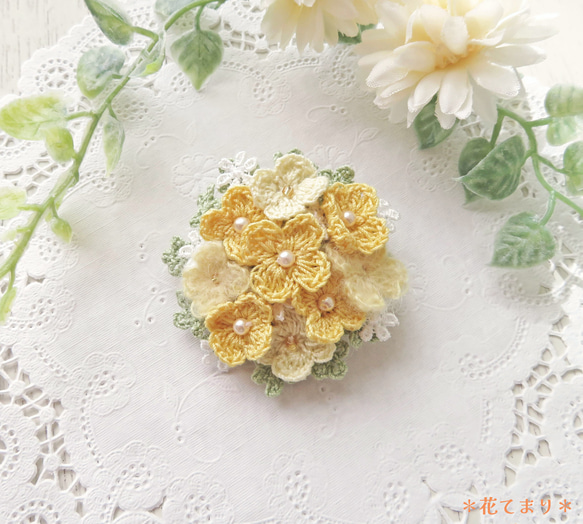 レース編み 菜の花のブローチ ブローチ 花てまり 通販 17309706